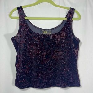 Vintage R&K Evening Velvet Top with Red Glitter Pattern